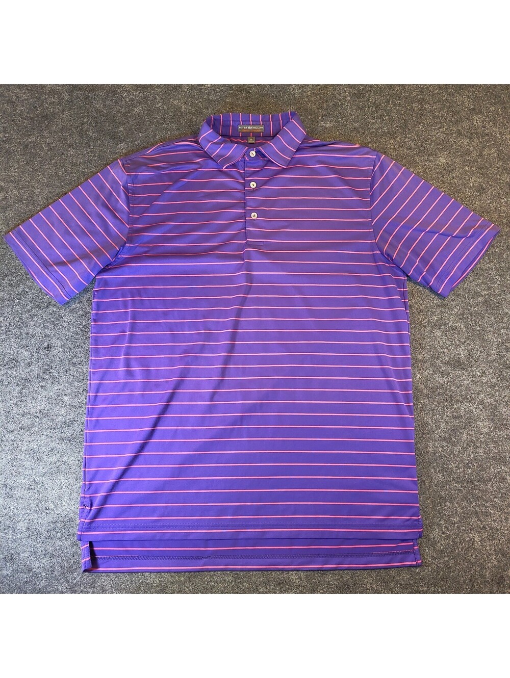 Peter Millar Summer Comfort Golf Polo Shirt Purple Pink Striped Mens Size M